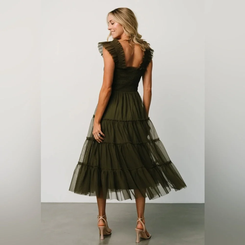 Baltic Born Olive Midi Dress with Ruffles - Picture 4 of 4